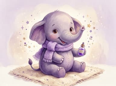 Ellie the purple elephant, waving hello with a pigment bottle